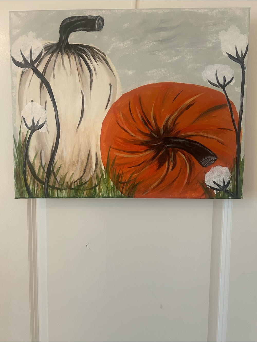 Hand-Painted Pumpkin Canvas Art - Orange & Cream